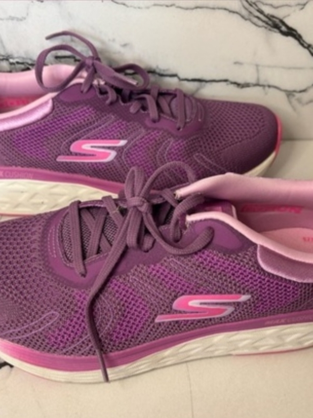 Skechers Women's Purple and Pink Memory Foam Slip-On Sneakers